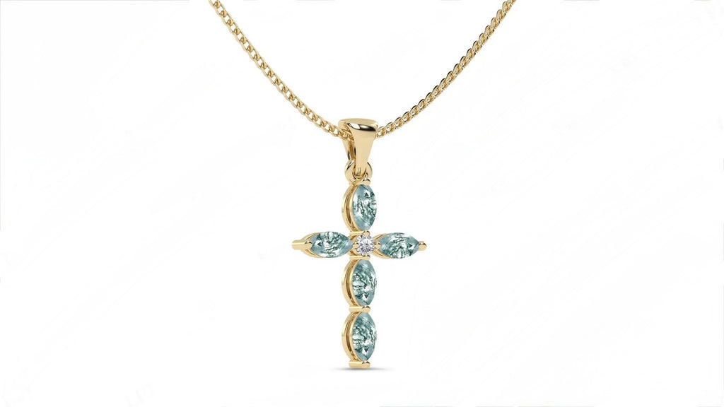 Luck Marquise Cut Moss Agate Unique Necklace Art Deco Wedding Gift For Her