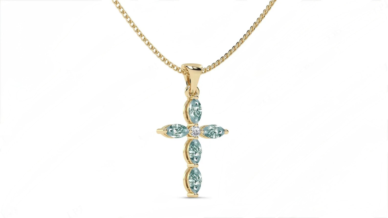 Luck Marquise Cut Moss Agate Unique Necklace Art Deco Wedding Gift For Her