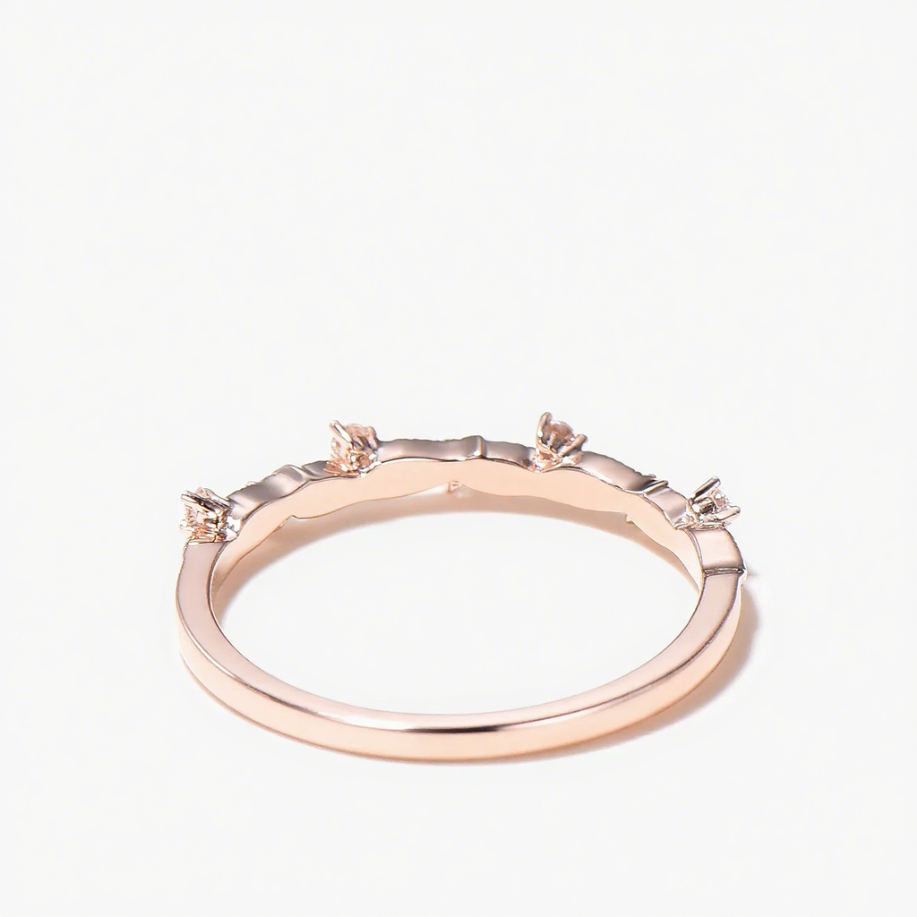 Round Cut Moissanite Leaf Half Eternity Wedding Band