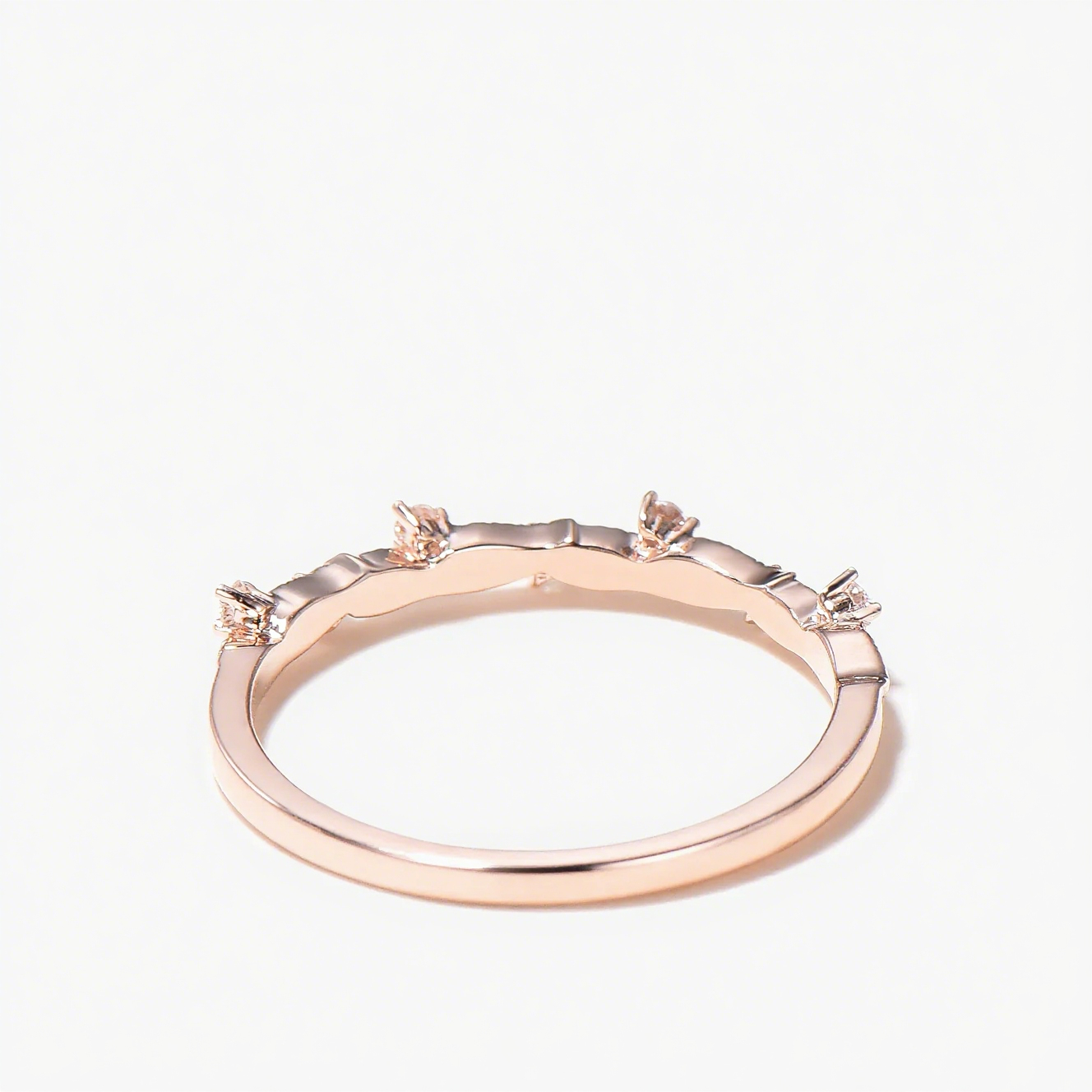 Round Cut Moissanite Leaf Half Eternity Wedding Band