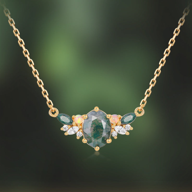 Ophelia Oval Cut Moss Agate Unique Necklace