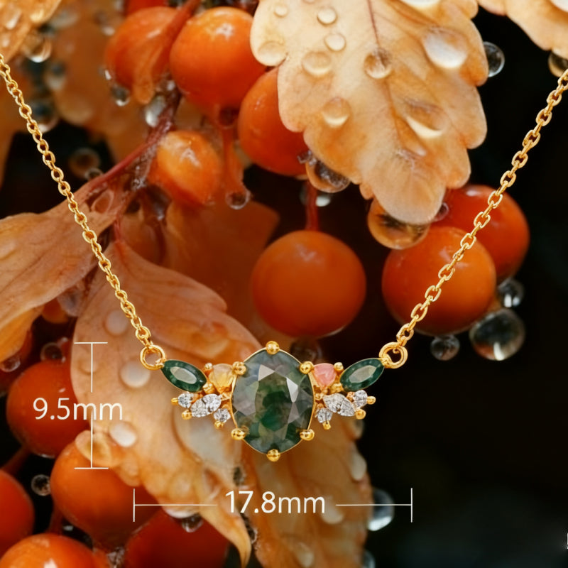 Ophelia Oval Cut Moss Agate Unique Necklace