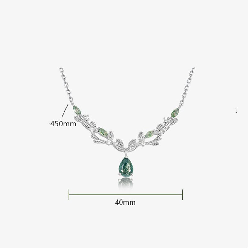 Collier ras du cou en agate mousse verte et feuille d'olivier, taille poire, cadeau d'anniversaire « Olivae »