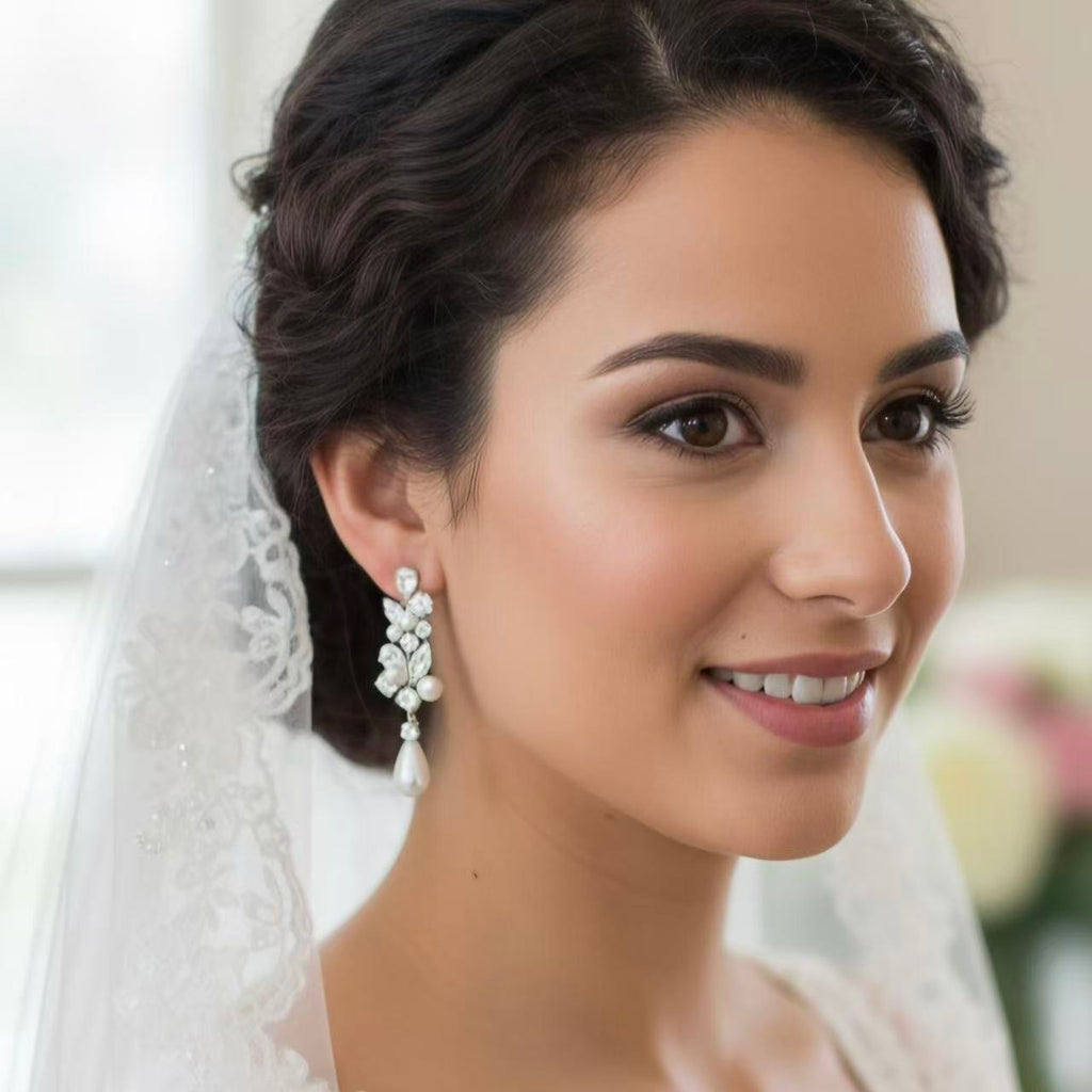 Nivea - Moissanite & Natural Pearl Teardrop Dangle Bridal Wedding Earrings