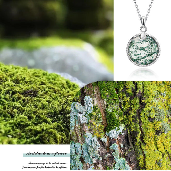 Sylvia Round Cut Moss Agate Vintage Necklace