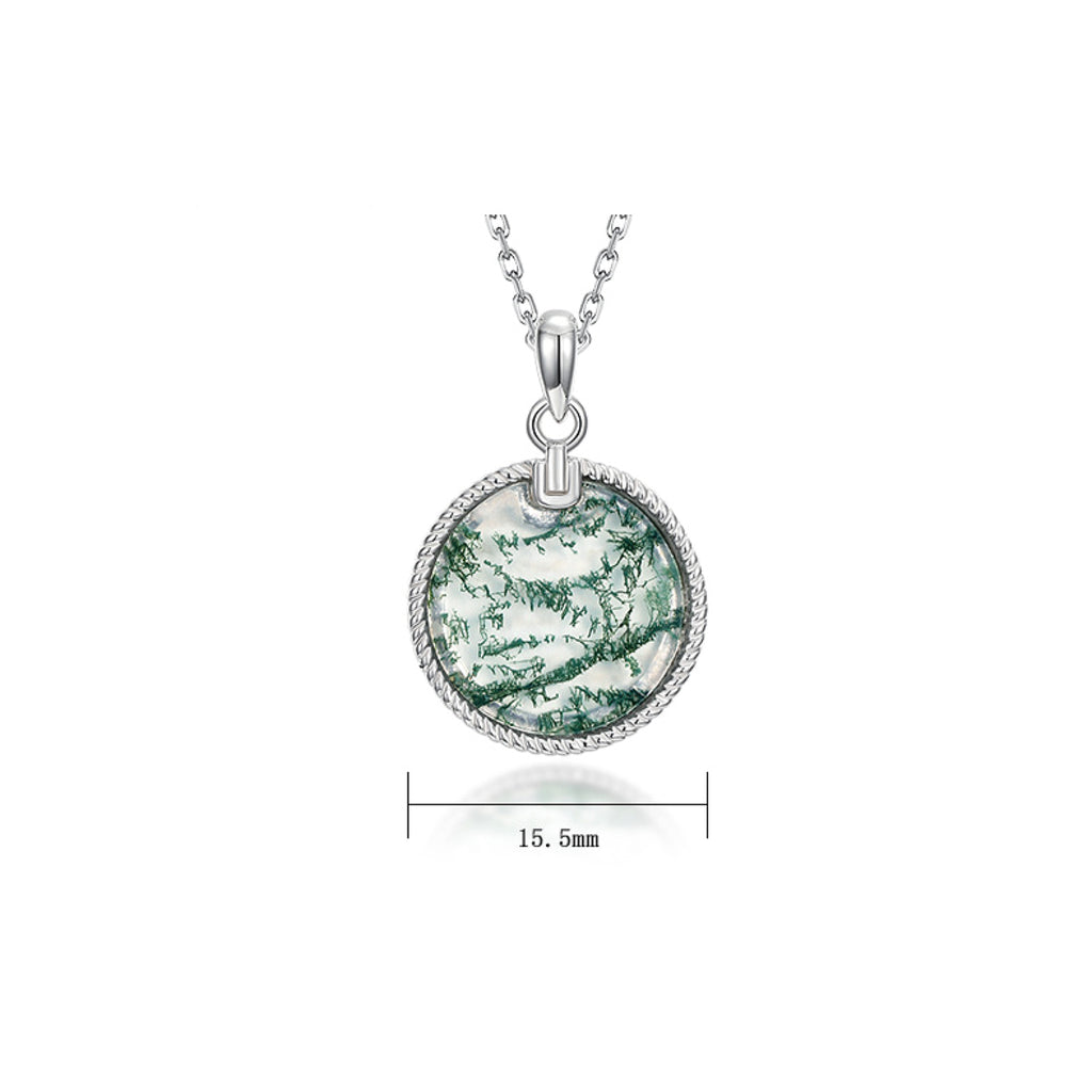 Sylvia Round Cut Moss Agate Vintage Necklace