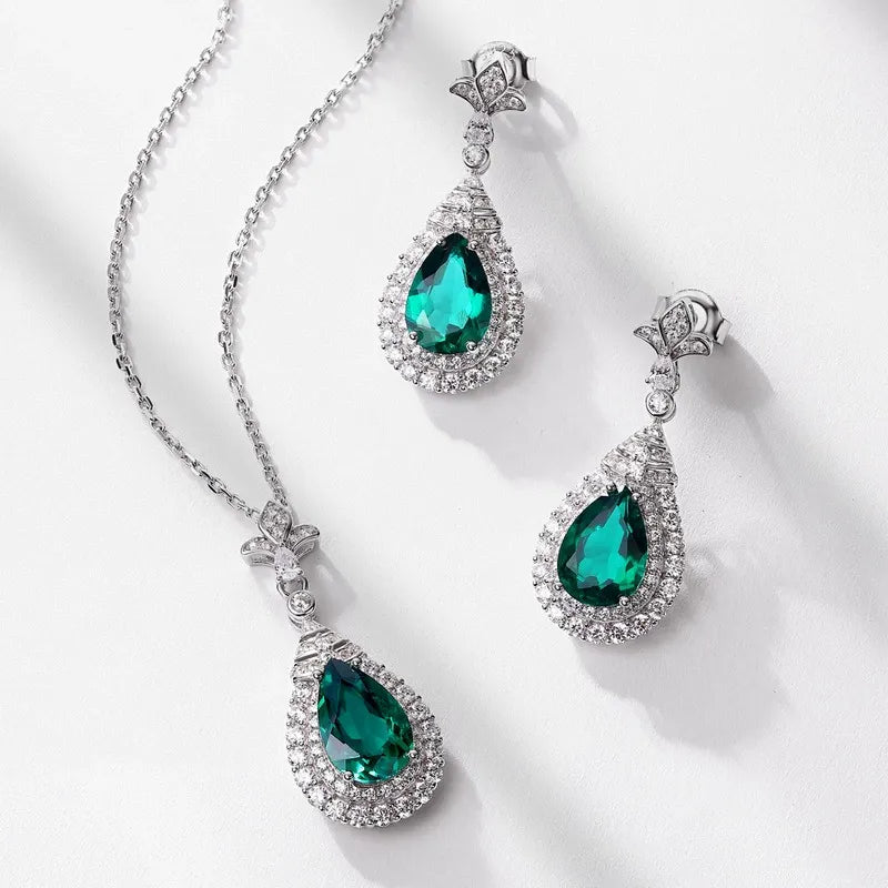 Pear Cut Lab Emerald Halo Pendant