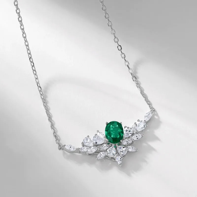 Anastasia Oval Cut Lab Emerald Unique Necklace
