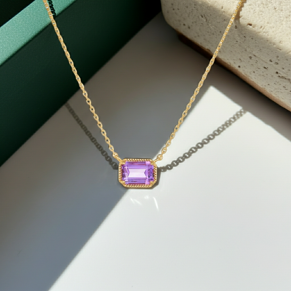 Mirielle Emerald Cut Amethyst Classic Necklace