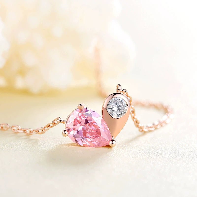 “Felicity” Heart to Heart Pink Cubic Zirconia Classic Pendant