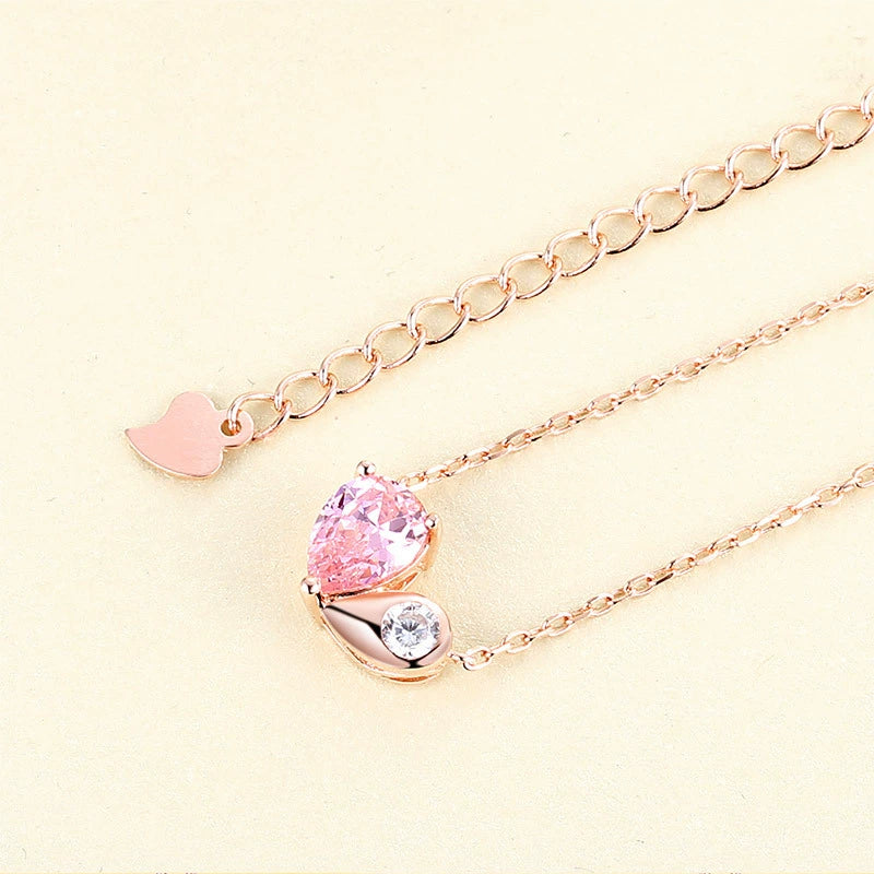 “Felicity” Heart to Heart Pink Cubic Zirconia Classic Pendant