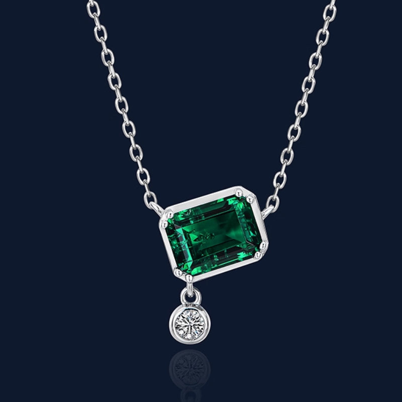 Edith-Emerald Cut Emerald Classic Necklace