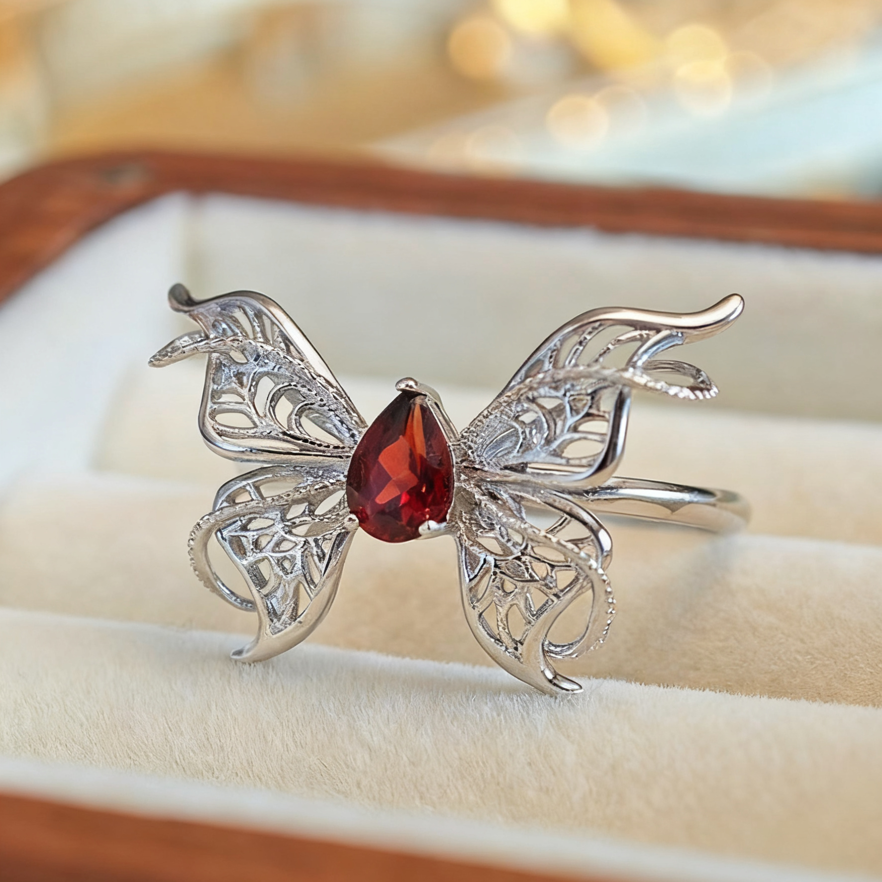 Natural Amethyst Butterfly Adjustable Ring Elegant Unique Jewelry