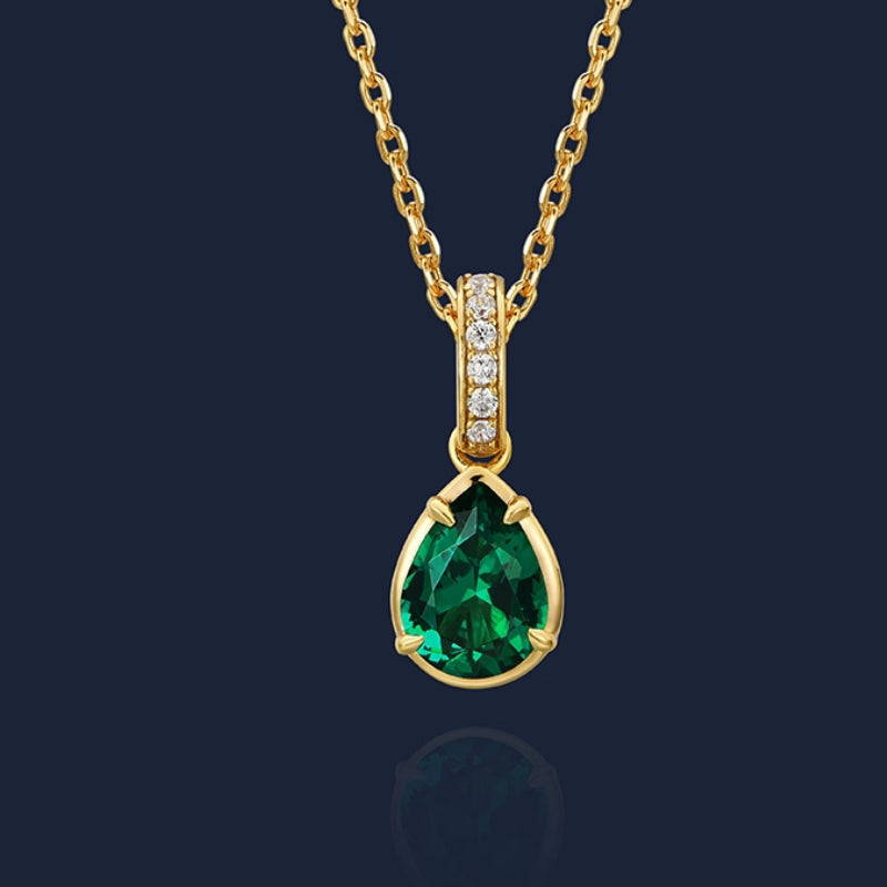 Beatrice-Pear Cut Emerald Classic Necklace