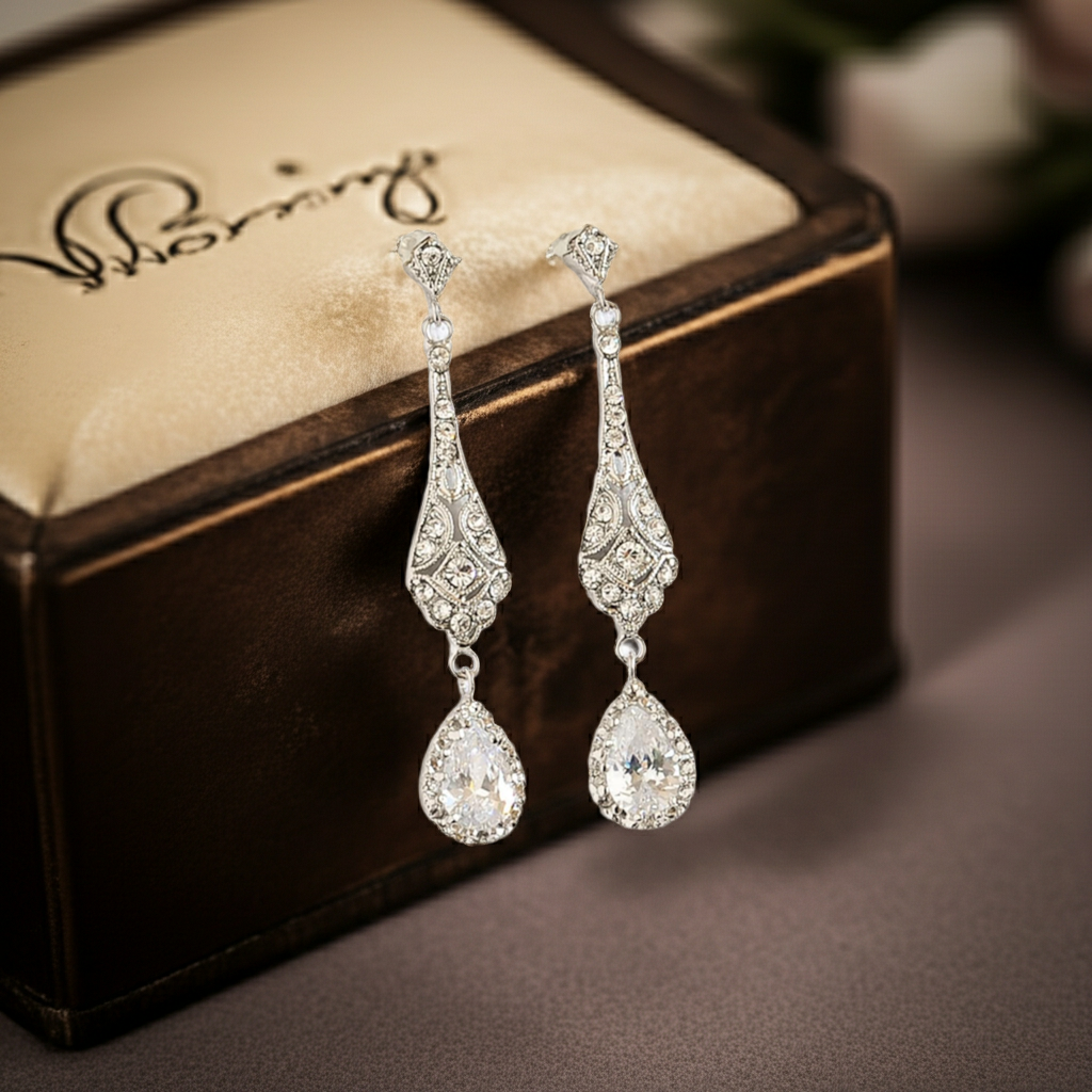 Pear Cut Moissanite Teardrop Dangle Vintage Bridal Wedding Earrings