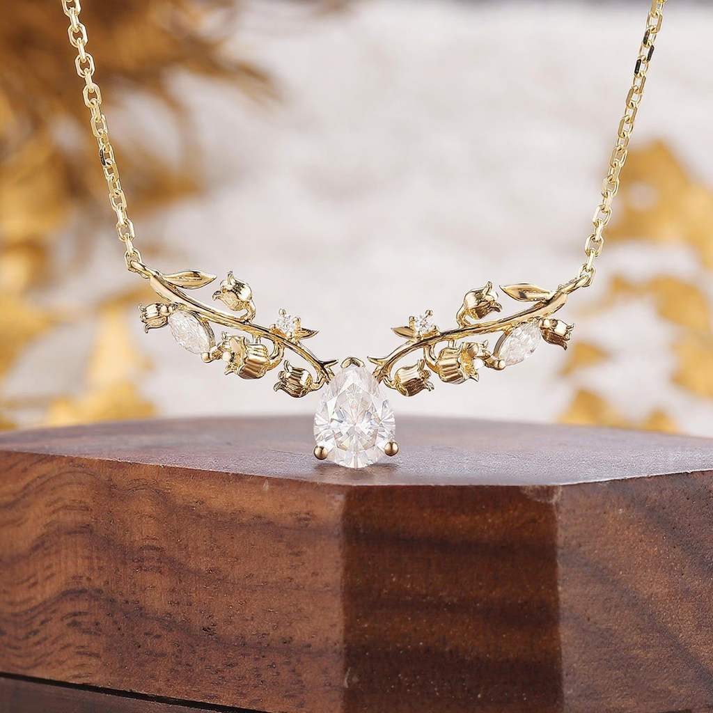 Josephine Pear Cut  Moissanite Nature Necklace