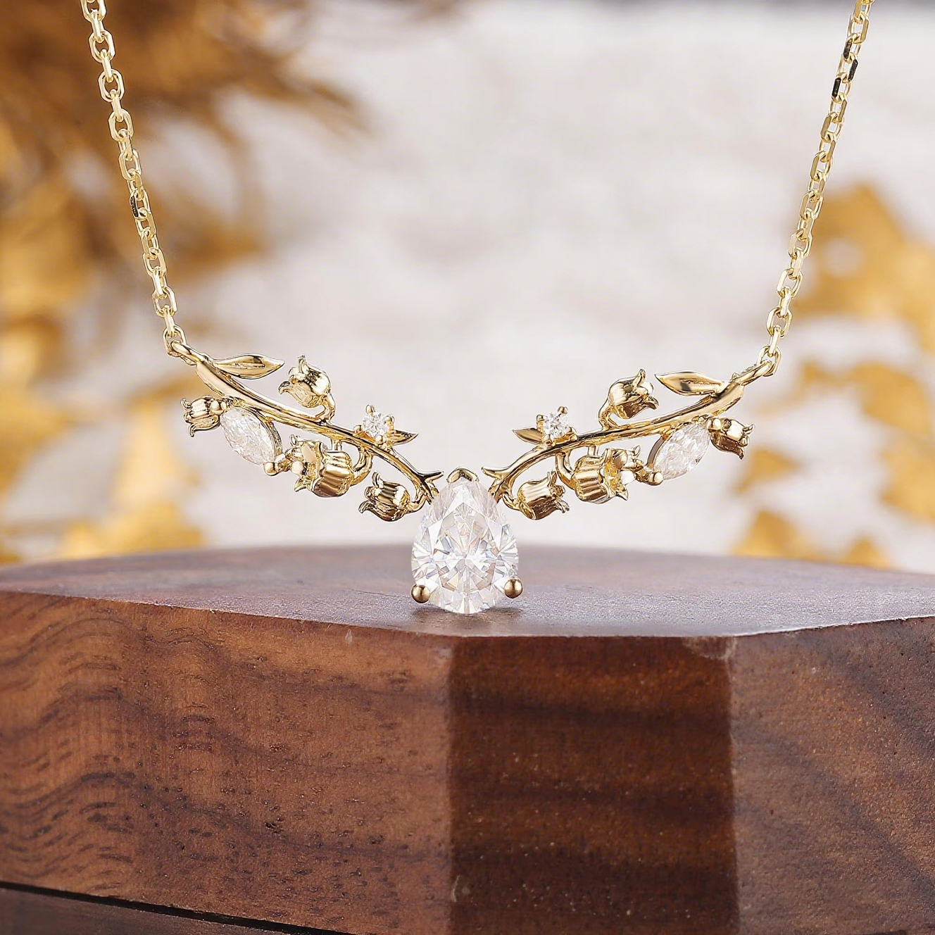 Josephine Pear Cut  Moissanite Nature Necklace
