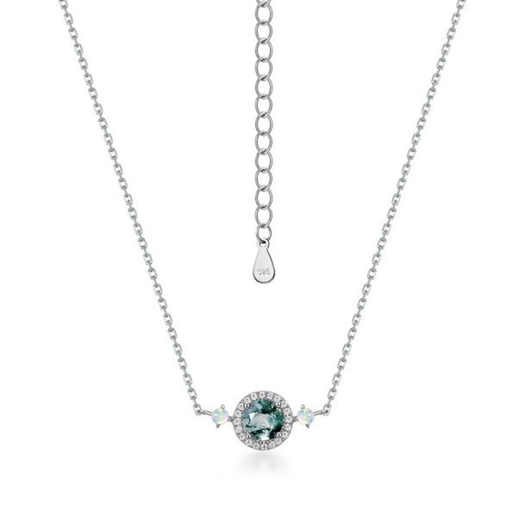 Prudence Round Cut Moss Agate Classic Necklace