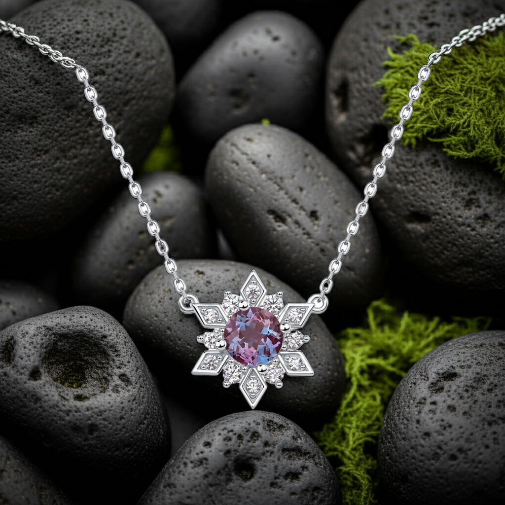Nerina Round Cut Lab Alexandrite Nature Necklace