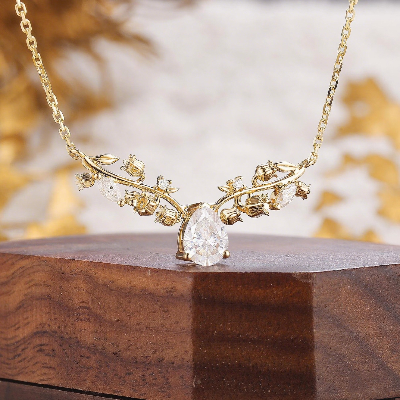 Josephine Pear Cut  Moissanite Nature Necklace