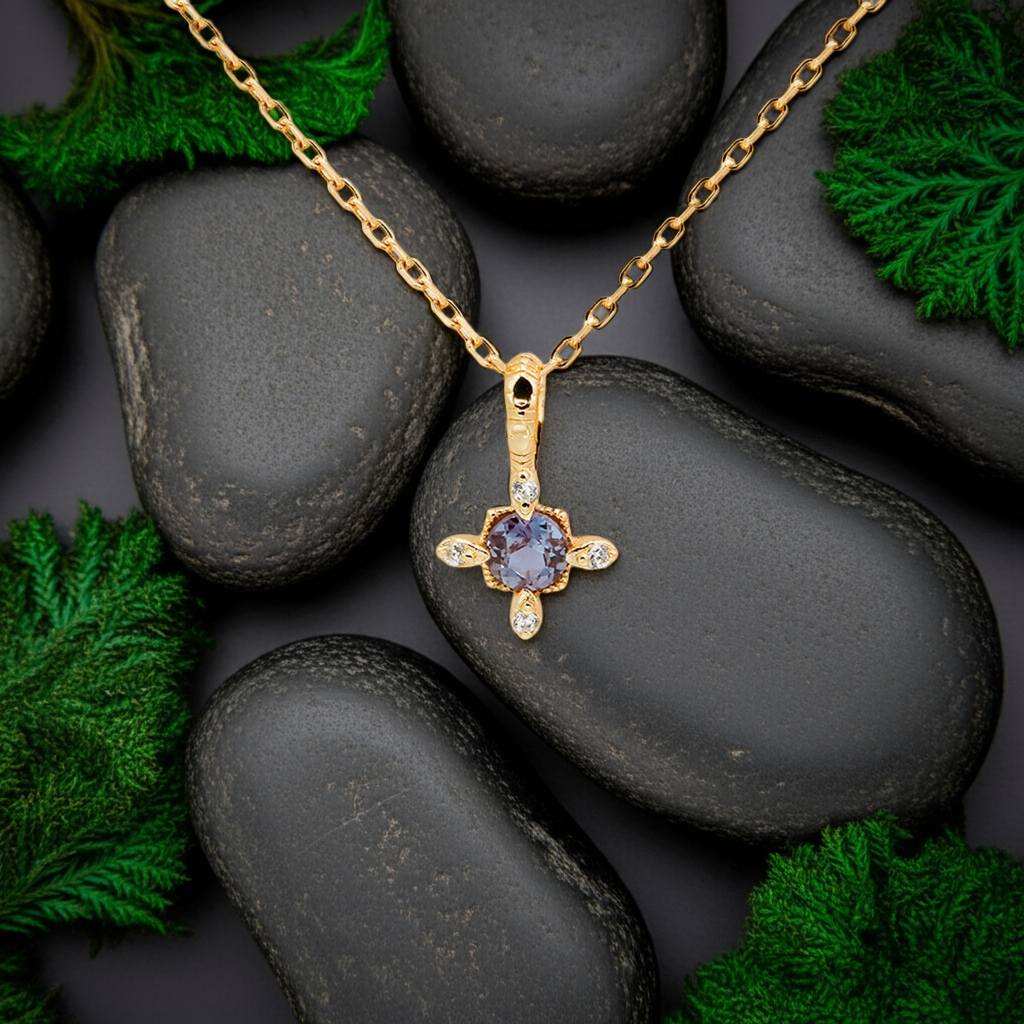 Vivienne Round Cut Lab Alexandrite Vintage Necklace