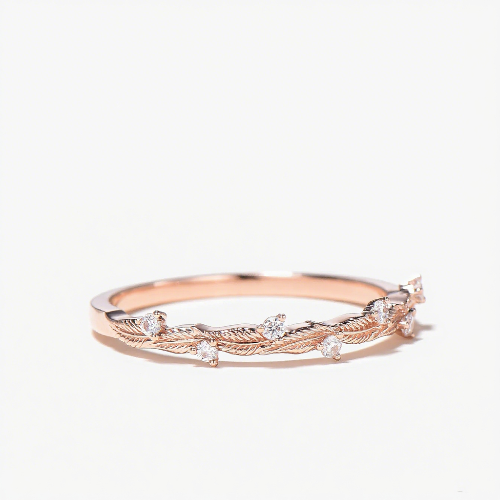 Round Cut Moissanite Leaf Half Eternity Wedding Band