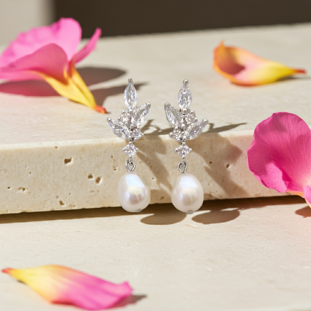 Pear Cut Natural Pearl Drop Earrings Classic Wedding Earrings
