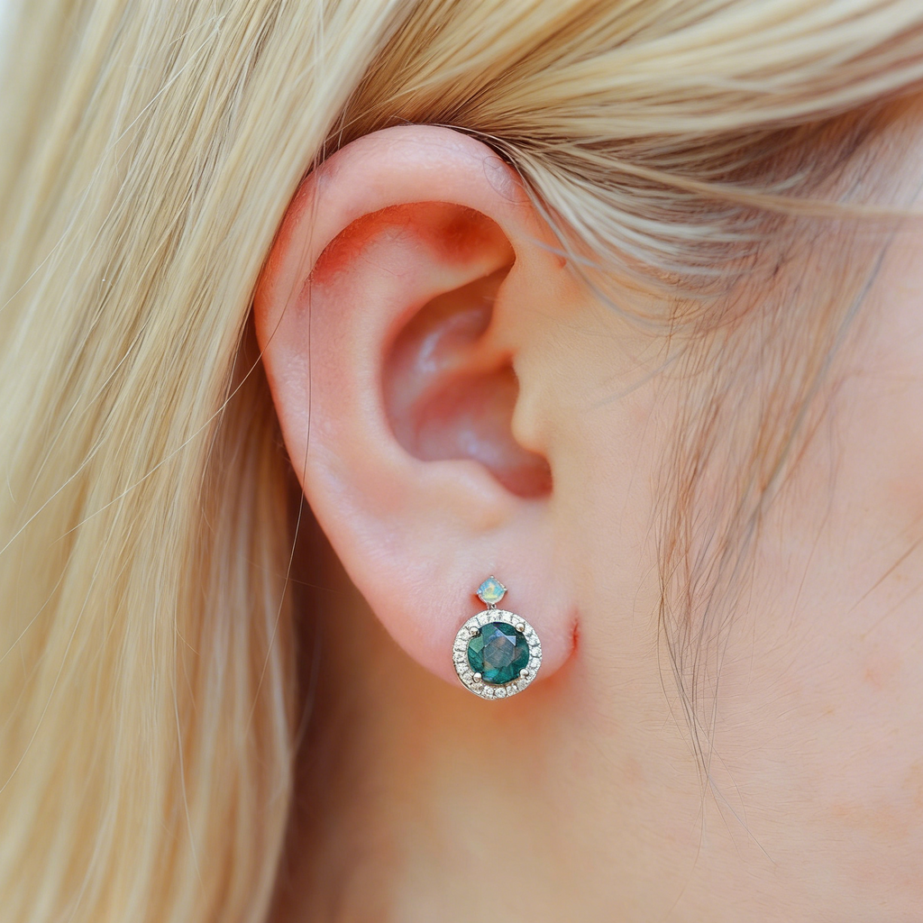 Boucles d'oreilles puces en agate mousse taille ronde EmberMoss