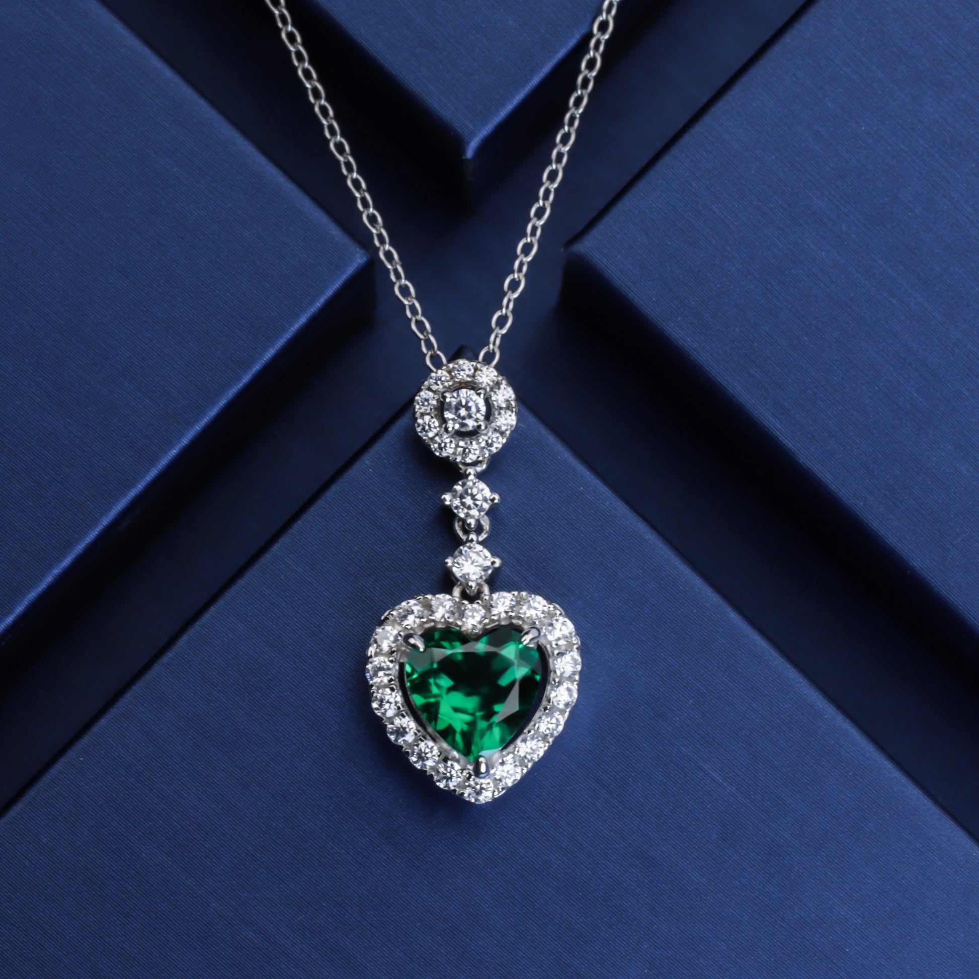 Heart Shaped Lab Emerald Halo Pendant