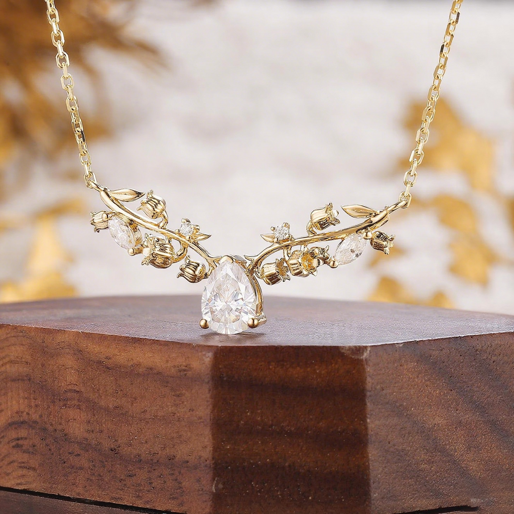 Josephine Pear Cut  Moissanite Nature Necklace