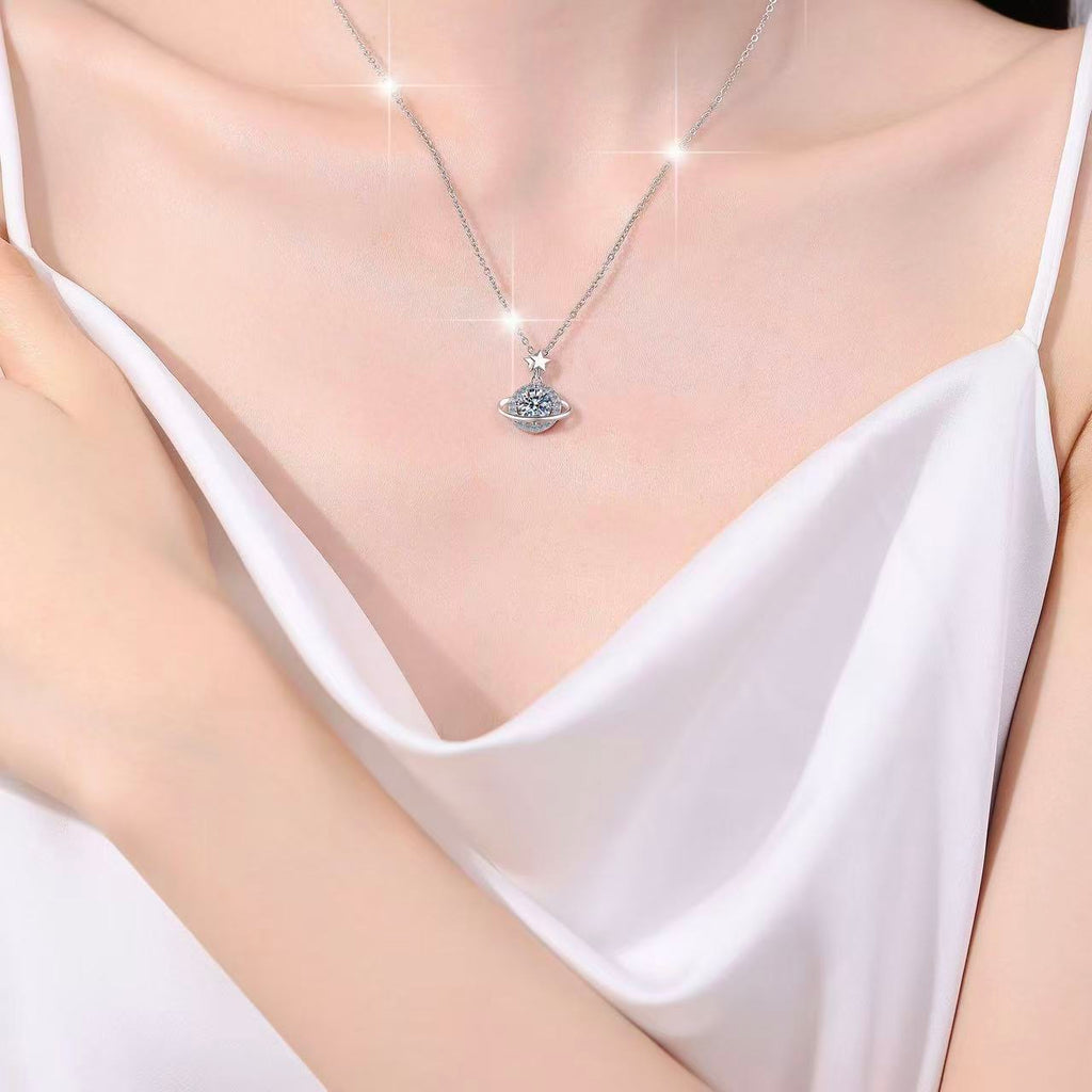 Cosmia - Round Cut Green Moissanite Galaxy Necklace