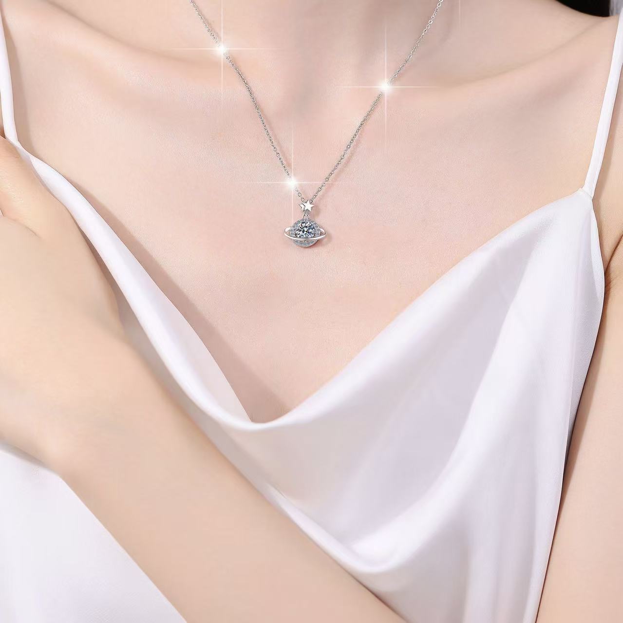 Cosmia - Round Cut Green Moissanite Galaxy Necklace