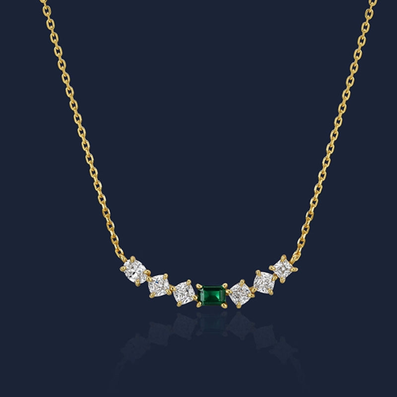 Margaret- Emerald Cut Emerald Unique Necklace