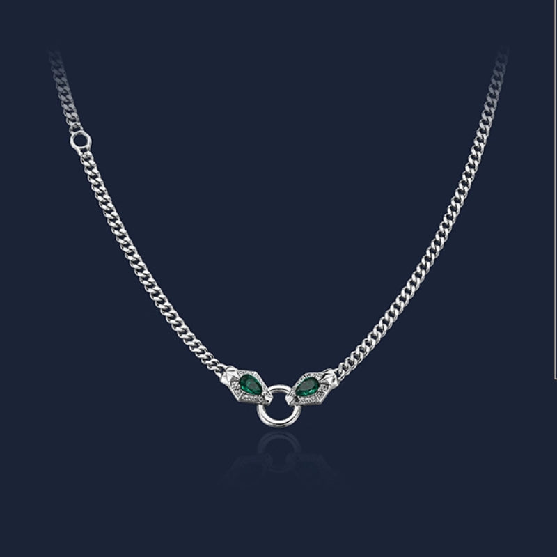 Margaret- Oval Cut Emerald Unique Snake-shaped Necklace