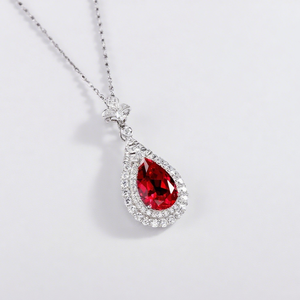 Pear Cut Lab Emerald Halo Pendant