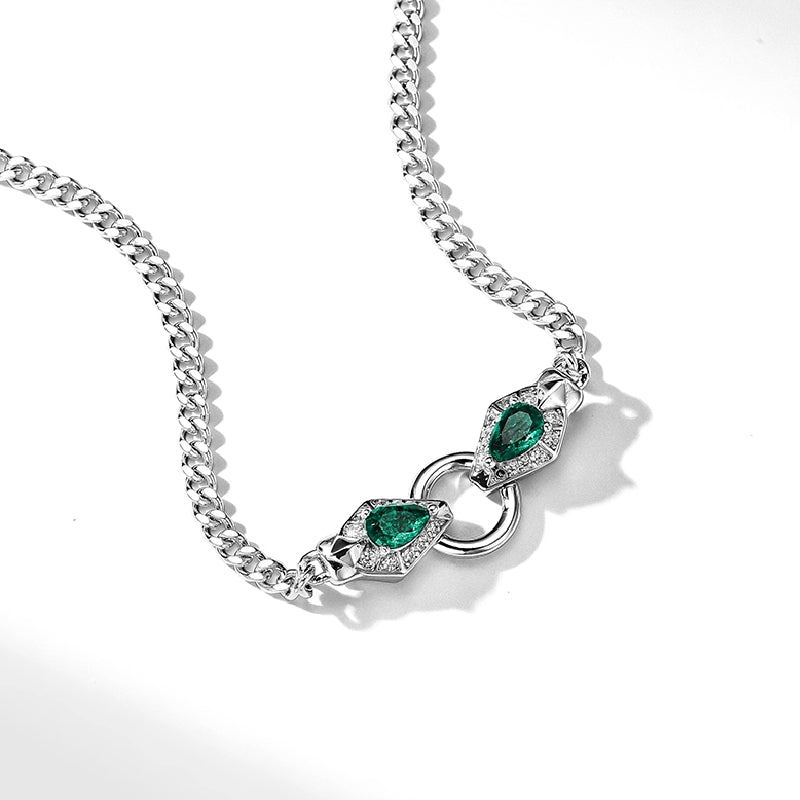 Margaret- Oval Cut Emerald Unique Snake-shaped Necklace