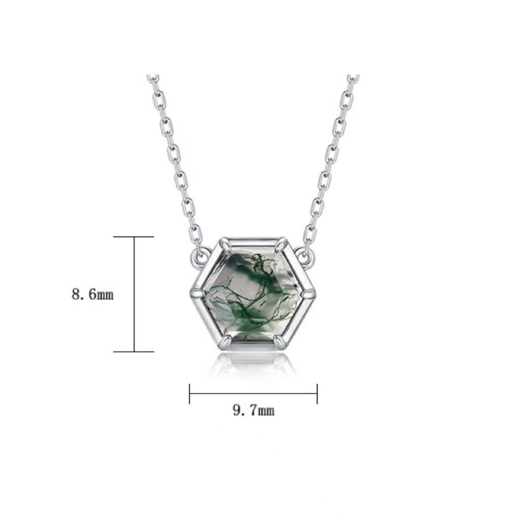 Zephyr - Hexagon Cut Moss Agate Classic Pendant