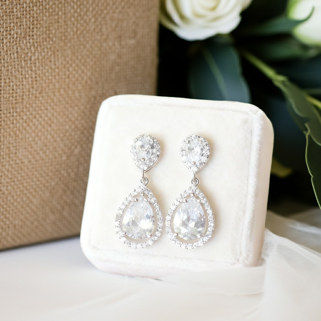 Pear Cut Moissanite Drop Bridal Wedding Earrings
