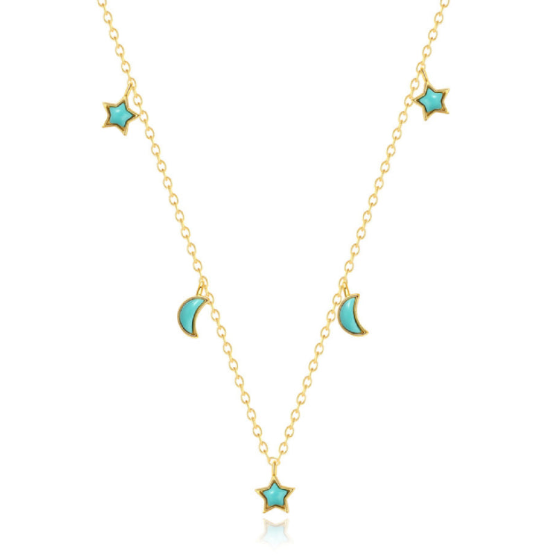 Azure- Star Moon Layered Turquoise Galaxy Necklace