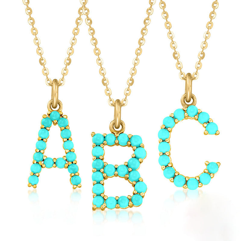 Persephone's Gift Elegant Turquoise Letter Dainty Classic Necklace