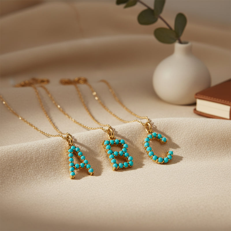 Persephone's Gift Elegant Turquoise Letter Dainty Classic Necklace