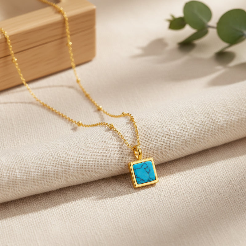 Celestial- Princess Cut Turquoise Classic Necklace