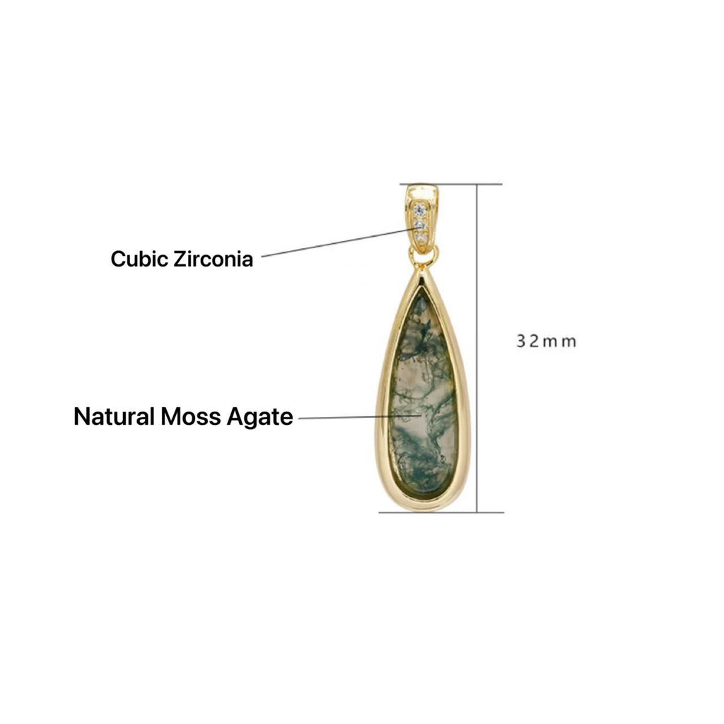 Willow - Drop Cut Moss Agate Classic Necklace Pendant