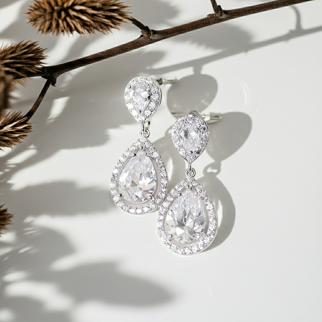 Pear Cut Moissanite Drop Bridal Wedding Earrings