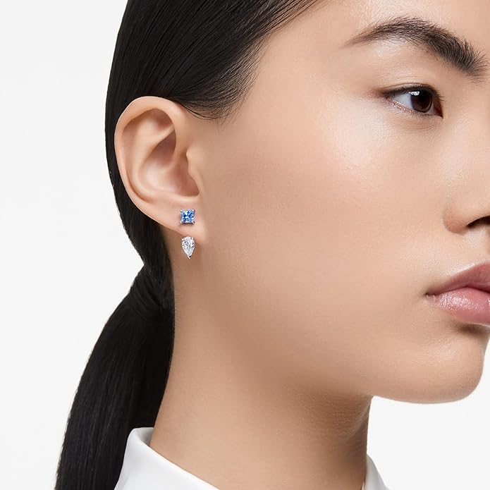 Princess Cut Cornflower Blue Sapphire & Pear-shape Moissanite Classic Stud Earrings