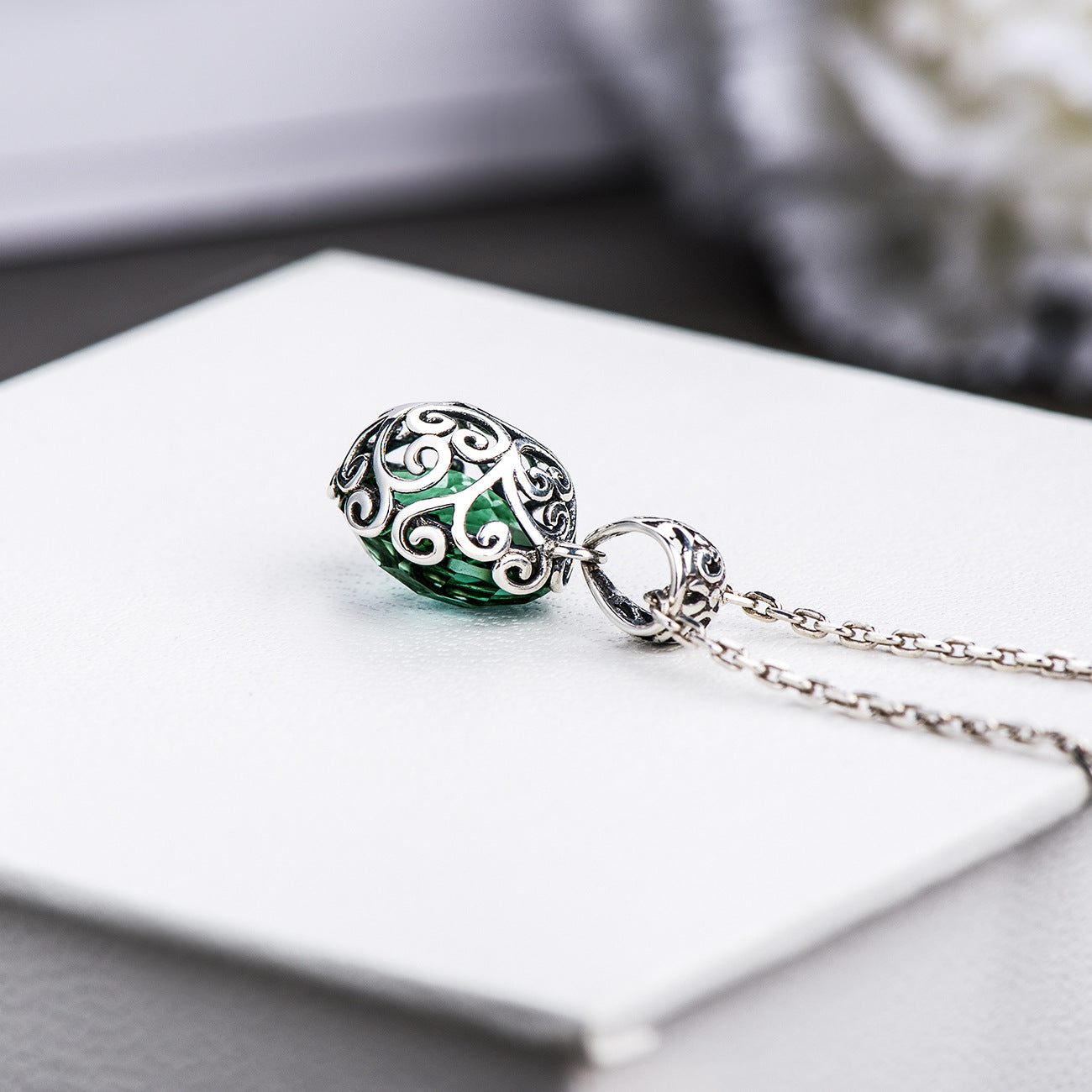 Nocturne - Oval Cut Green Crystal Nostalgia-Inspired Vintage Necklace