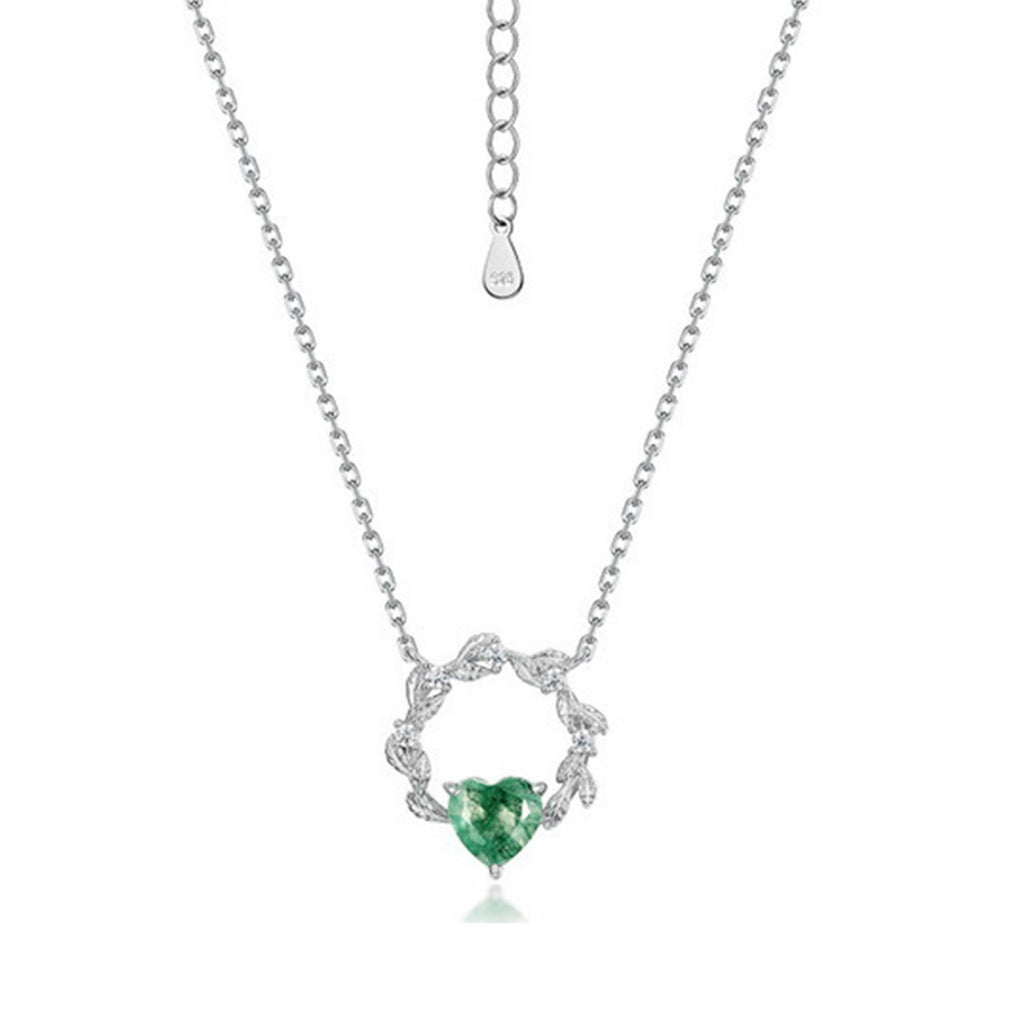 Daphne Heart Cut Moss Agate Nature Necklace