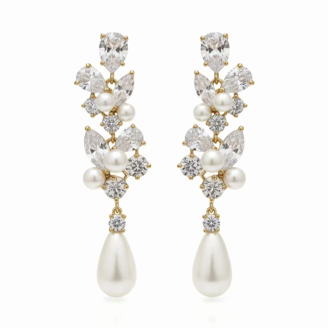 Nivea - Moissanite & Natural Pearl Teardrop Dangle Bridal Wedding Earrings