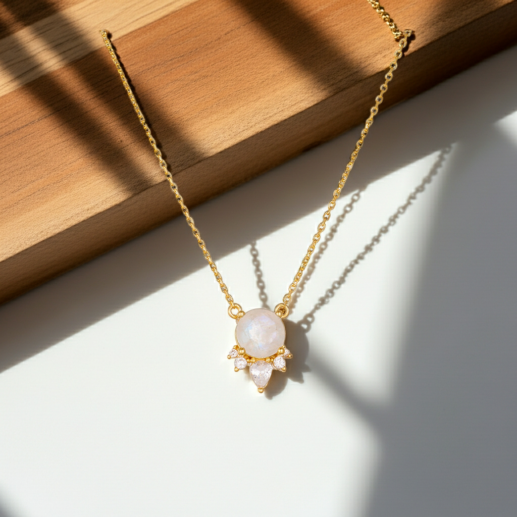 Selene Round Cut Moonstone Classic Necklace