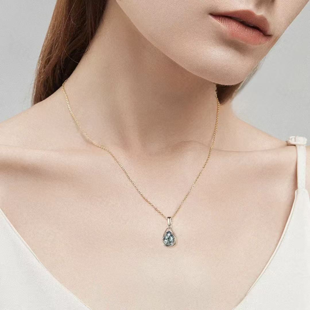 Pear Cut Moss Agate Classic Pendant - 'Millicent'